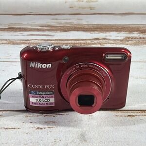 Nikon COOLPIX L28 20.1MP Digital Camera Red 5x Zoom Battery Latch Broken